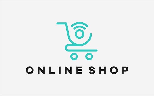 Logo design online shop trolley line modern tech