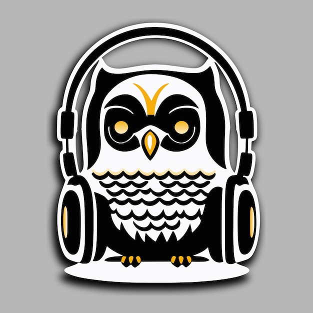 logo design of owl flat 2d vector sticker color black and white