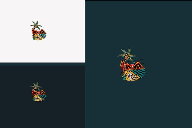 パーム ビュー海ベクトル イラストのロゴ デザイン