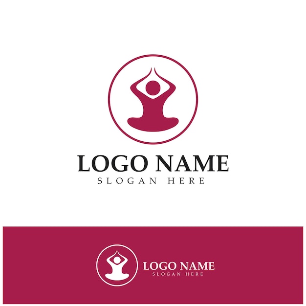 Дизайн логотипа людей, занимающихся вектором иллюстрации символа йоги
