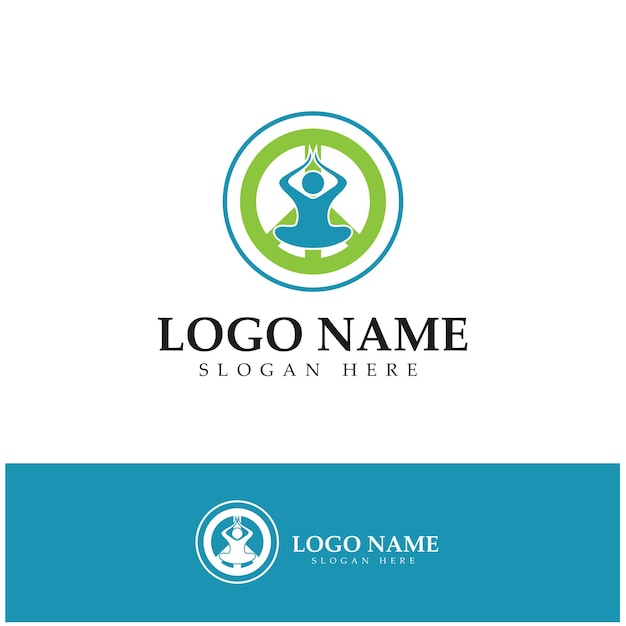 Logo design of people doing yoga symbol icon illustration vector