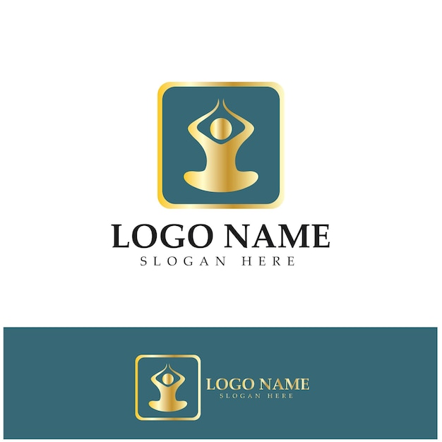 Logo design of people doing yoga symbol icon illustration vector