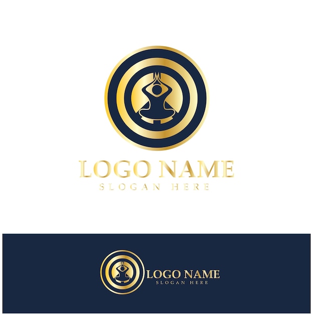 Logo design of people doing yoga symbol icon illustration vector
