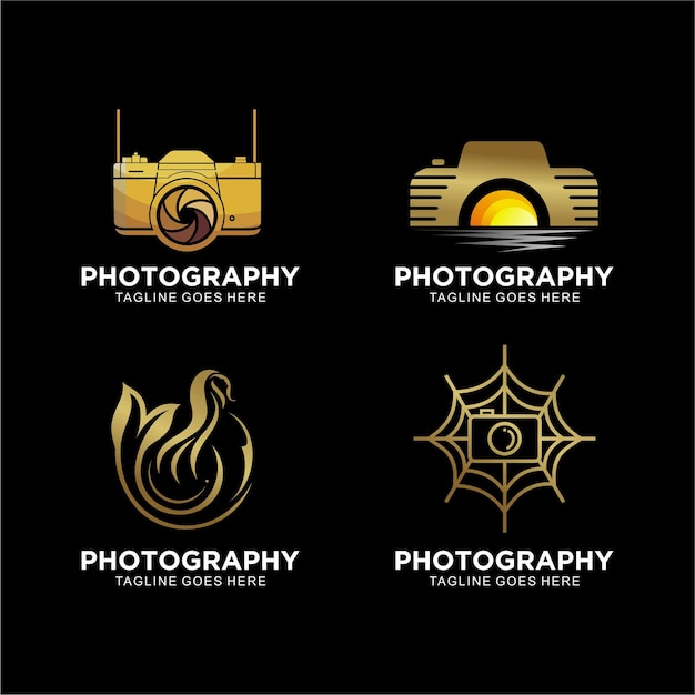 Logo design photography premium vector set in gold color