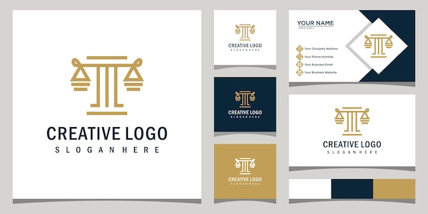 Logo design pillar template with minimalist scales and business card design