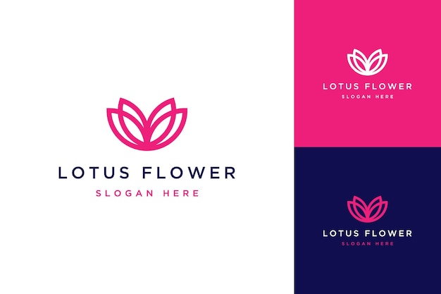 Design del logo di piante o fiori di loto con stile line art