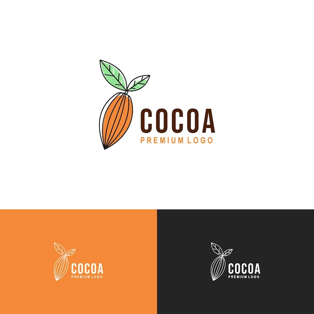 Logo design set of fresh cocoa pods with leaves