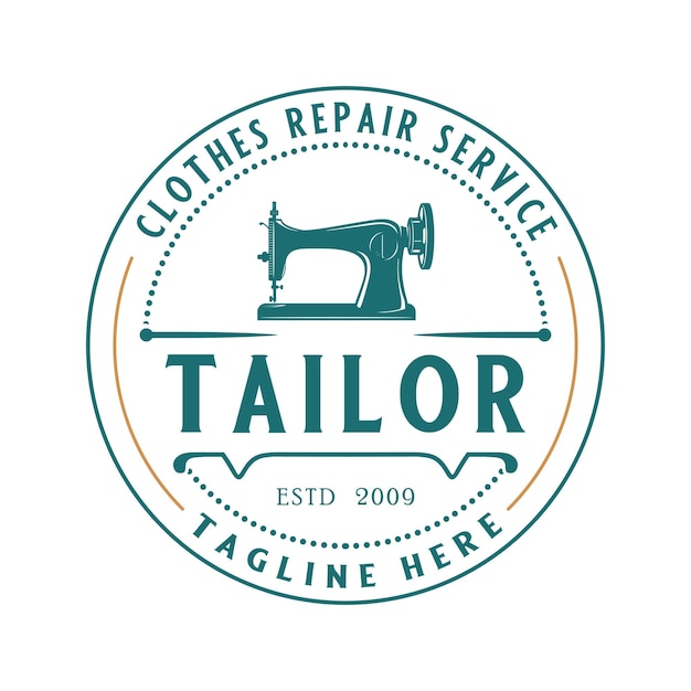 logo design sewing emblem. old sewing machine concept for tailor, sewing shop and clothes repair.