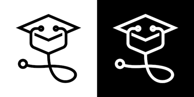 Logo design stethoscope and graduation hat line icon vector illustration