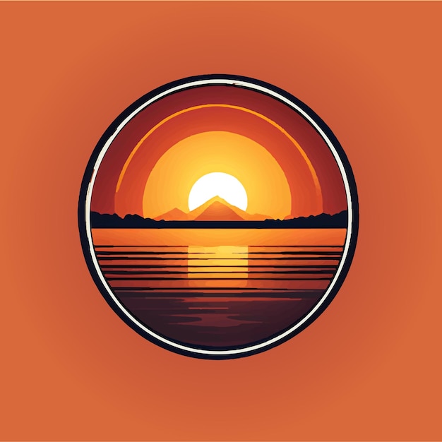 Vettore logo design tramonto sul mare 3 colori.