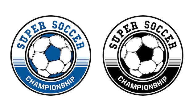 Logo design super soccer championship with football vintage illustration