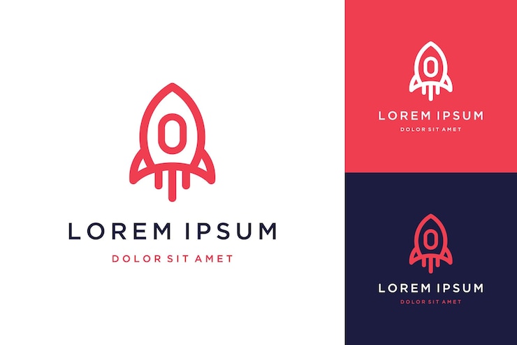 Vector logo design technology rocket fly with lineart