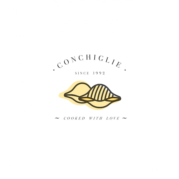 로고 디자인 템플릿 및 상징 또는 배지. 이탈리아 파스타-conchiglie. 선형 로고.