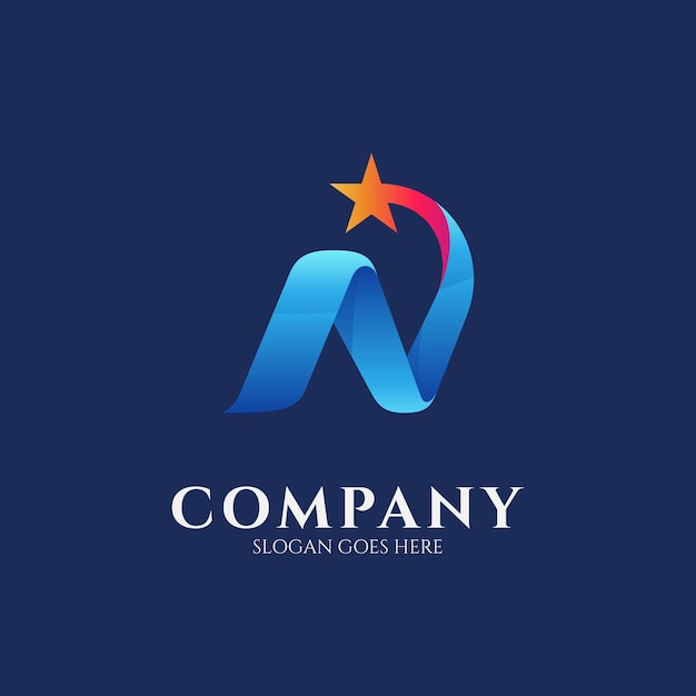 Logo design template of letter N combination with shooting star