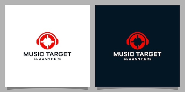 Modello di progettazione del logo cuffie con logo musicale con simbolo del bersaglio dell'obiettivo vettore premium