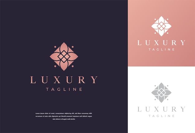 Logo design templates in trendy linear style with flowers and leaves signs made with golden foil