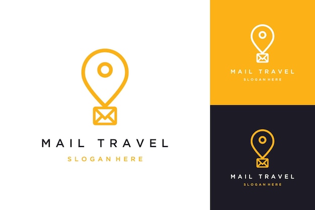 ロゴデザインの旅行技術または気球またはメッセージ付きのピン