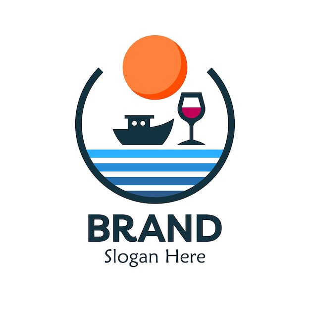 Logo Design with concept Sunset cruise wine experience Logo Vector Logo