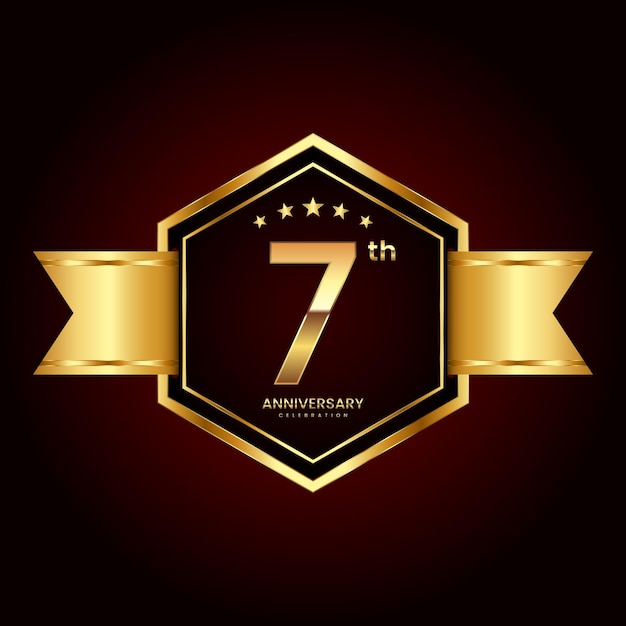 Vettore design del logo con stile emblema per il 7° anniversario