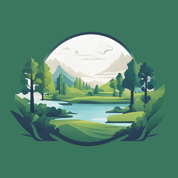 Vector logo design with forest line art icons 3 color