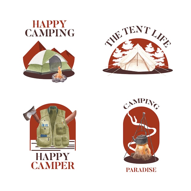 Vector logo design with happy camper concept