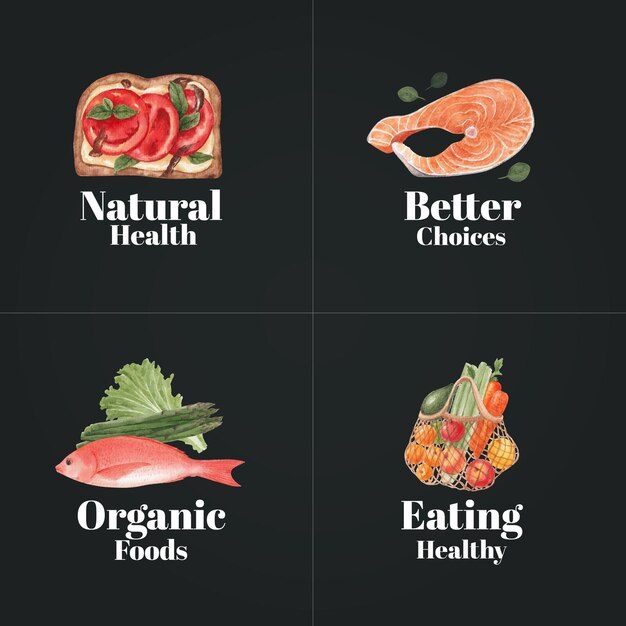 Logo design con concetto di cibo sano, stile acquerello