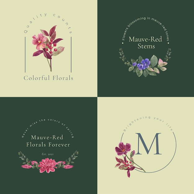 Vector logo design with muave red floral concept,waterolor style