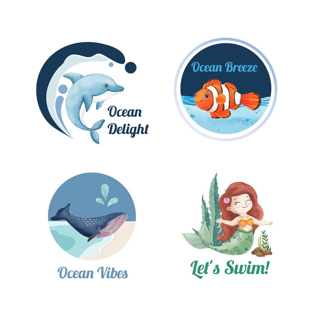 Logo design with ocean delighted conceptwatercolor style