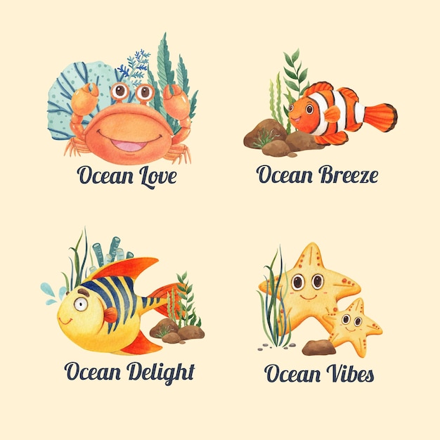 logo design with ocean delighted conceptwatercolor style