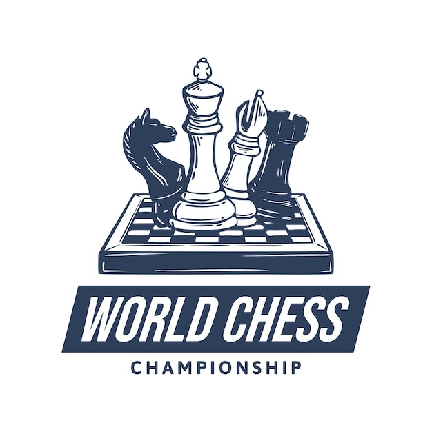 Logo design world chess championship with chess vintage illustration