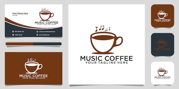 Disegni di logo caffè e musica. logo design e biglietto da visita