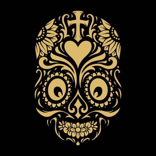 Logo dia de muertos tattoo skull gold ornato