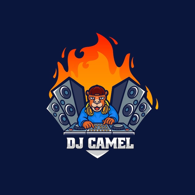 Logo dj kameel mascotte cartoon stijl