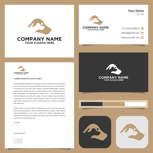 logo dog head or care animal  in business card premium vector