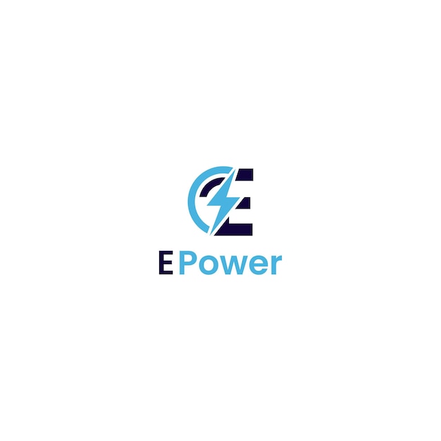 Un logo per e power con una lettera blu e