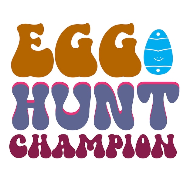 A logo for egg hunt champion with a blue and orange background.