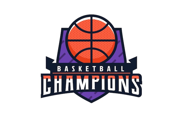 Logo embleem van basketbalkampioenen Kleurrijk embleem van de kampioenschapswinnaars Basketbalkampioenen logo sjabloon kampioenschapswinnaars league cup winnaars Geïsoleerde vectorillustratie