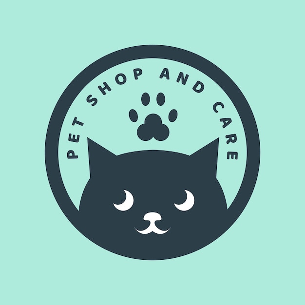 Vector logo emblem pet shop pet care cat with circle minimalist vector icon symbol illustration design template