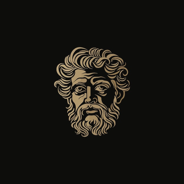 logo of the face of an ancient greek man with curly hair and a beard
