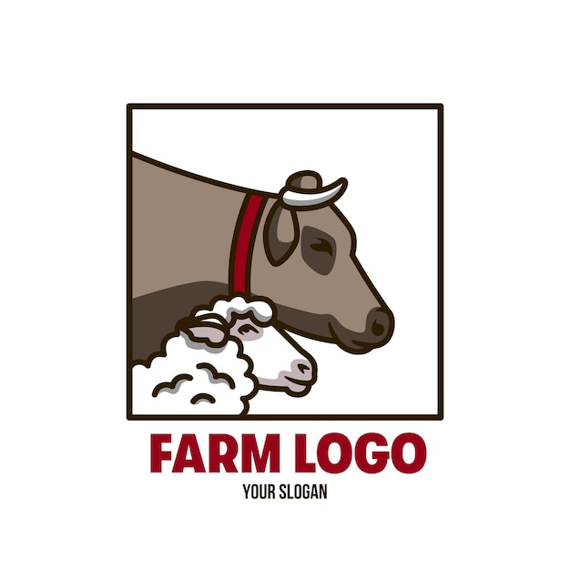 Logo for a farm in the form of a cow and a sheep standing nearby rustic mood isolated on white background