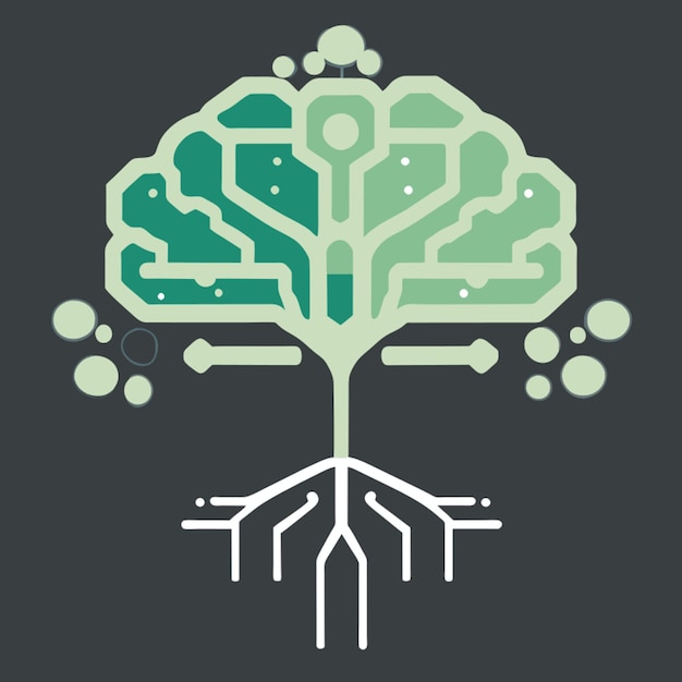 A logo featuring ai neural networking tree no gradient coloring vector illustration