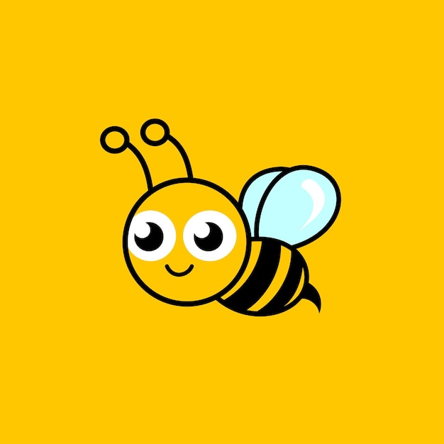 A logo featuring a cute and cartoony bee mascot buzzing and smiling happily