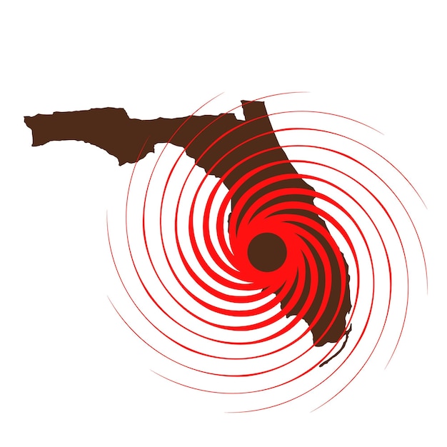 気象認識と安全性を示すハリケーンのシンボルが付いたフロリダの地図を特徴とするロゴ