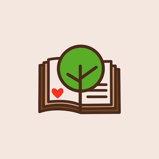 A logo featuring an open book with a tree and heart in the pages to represent the environment