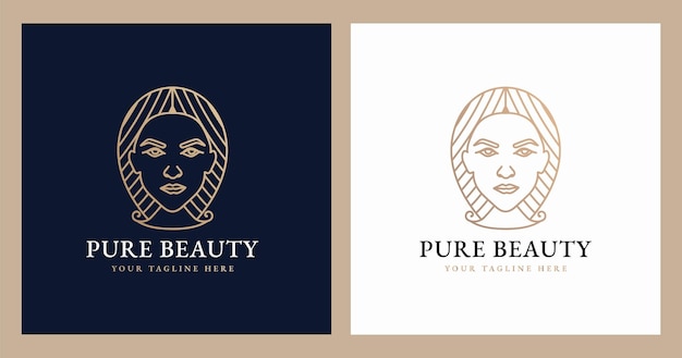 Logo femminile bellezza donna viso linea minimalista arte ritratto disegnato a mano per trucco moda e spa