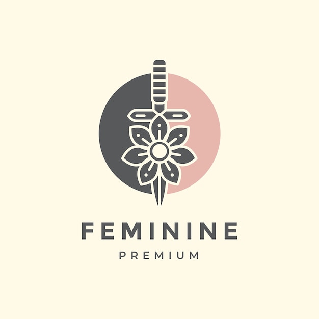 A logo for feminine premium with a flower on it