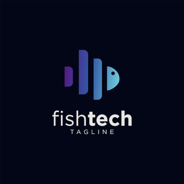 Vettore logo fish tech sfumato stile colorato