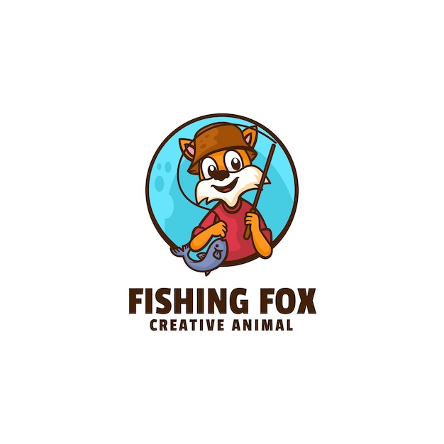 Logo Fishing Fox Mascot Cartoon Style