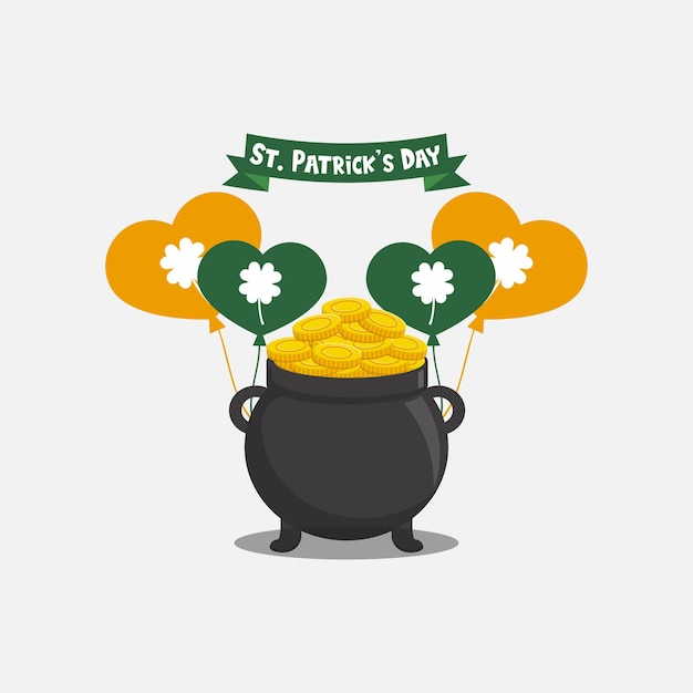 Vector logo flat design pot of gold st patrick's day schat met munten vector illustratie