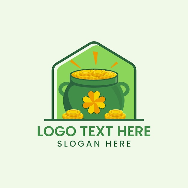 Logo Flat Design Pot Of Gold St Patrick's day schat met munten Vector illustratie